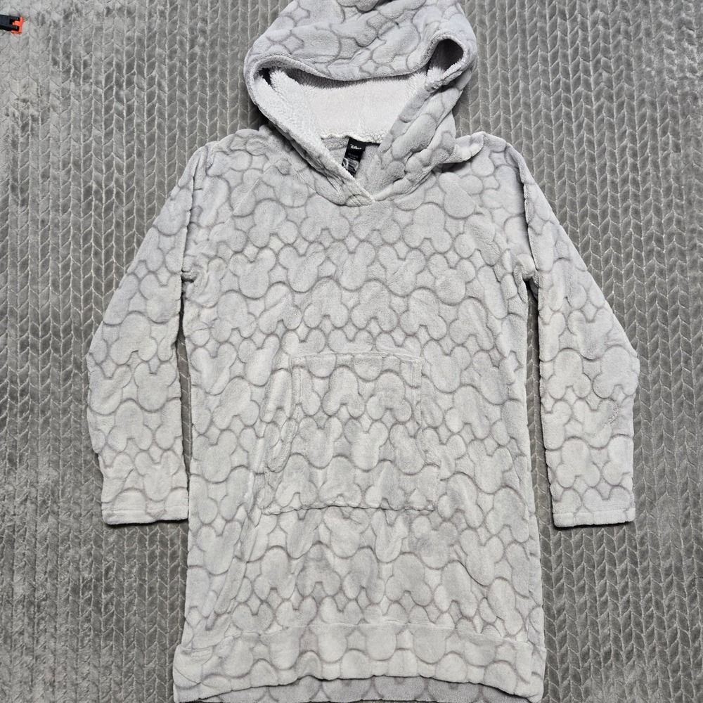Disney Mickey Mouse Grey Faux Fur Embossed Longline Hoodie Large lounge